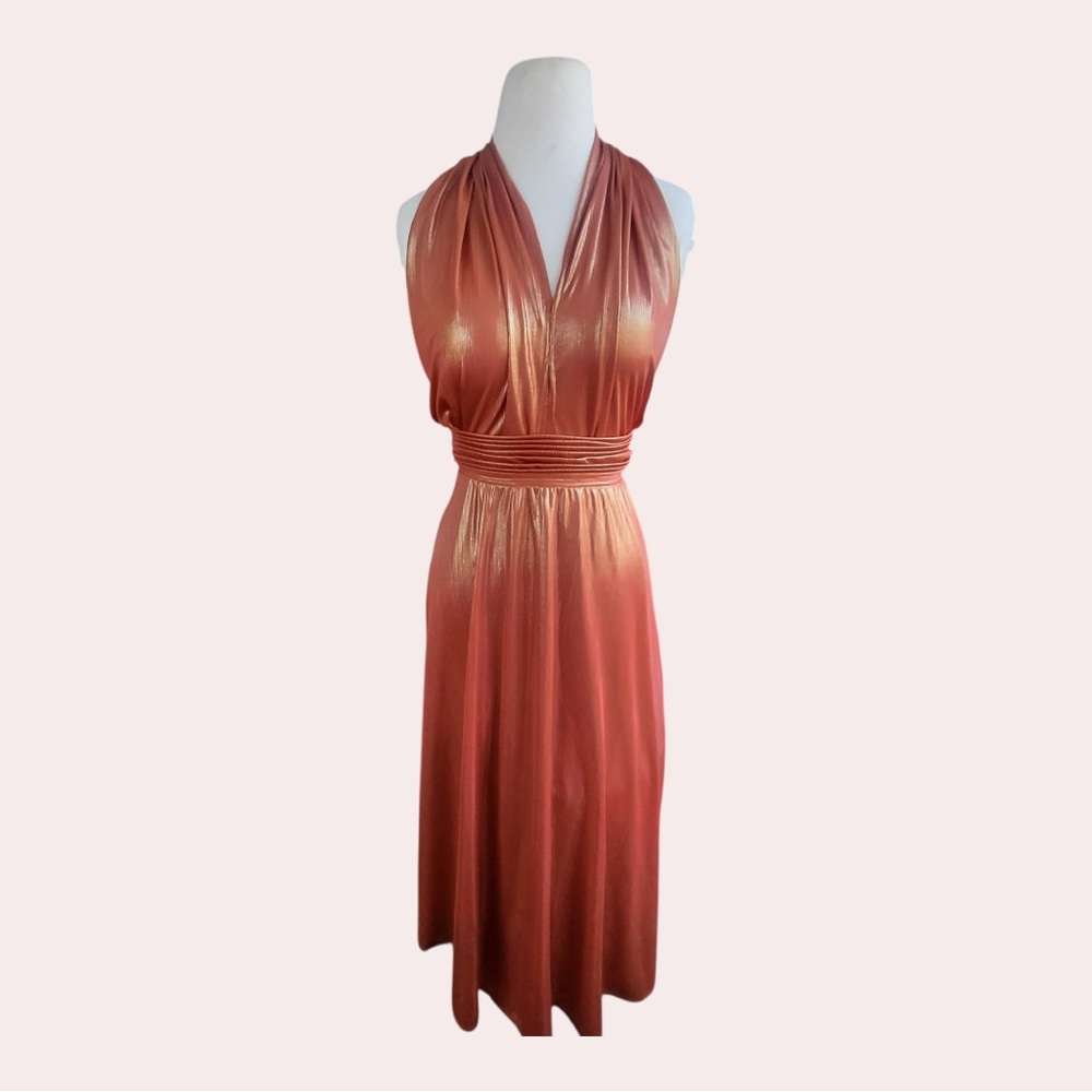 Women’s Handmade Copper Gold Metallic Gown Formal Evening Dress with Back Zipper